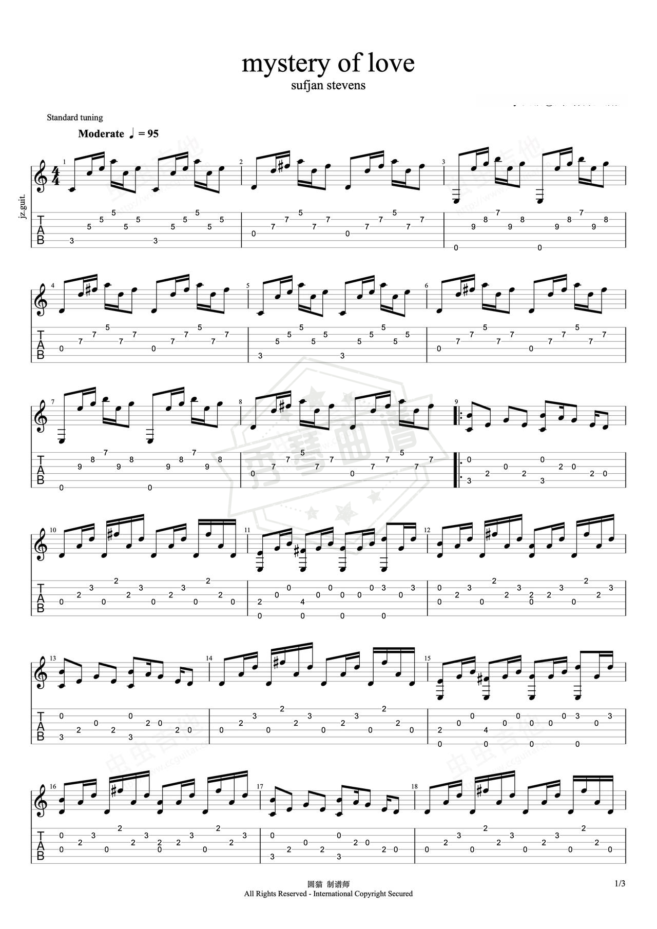《mystery of love》吉他简谱G调指弹谱（Sufjan Stevens）-秀琴曲谱网