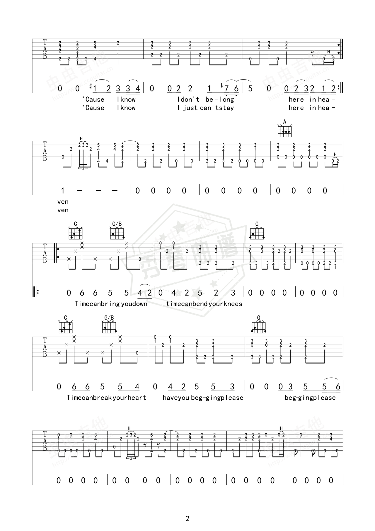 图片[2]-《tears in heaven》吉他简谱A调弹唱谱（Eric Clapton）-秀琴曲谱网