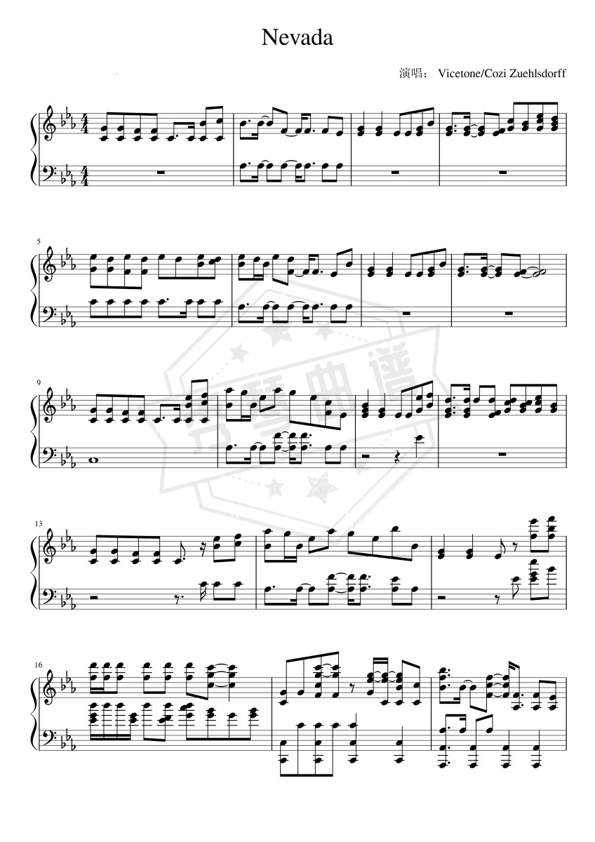 《Nevada》钢琴五线谱e调演奏版-秀琴曲谱网