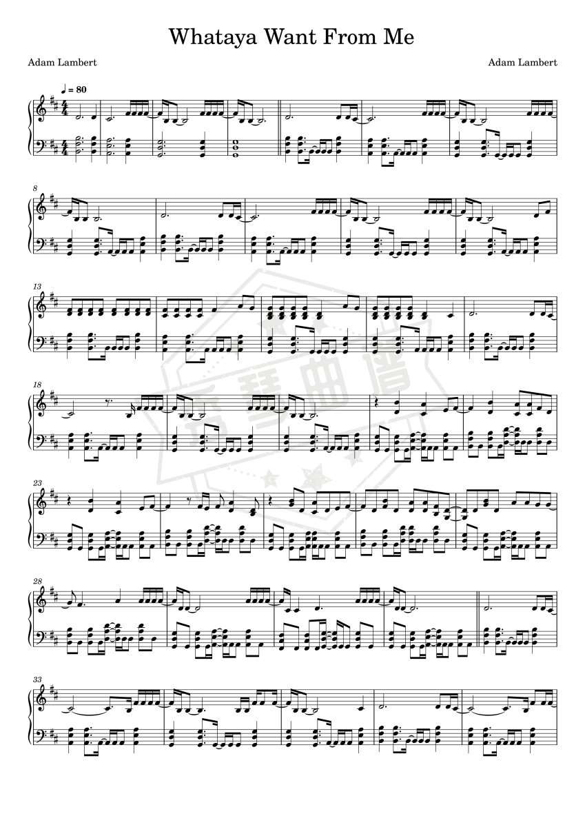 Adam Lambert-Whataya Want From Me-秀琴曲谱网