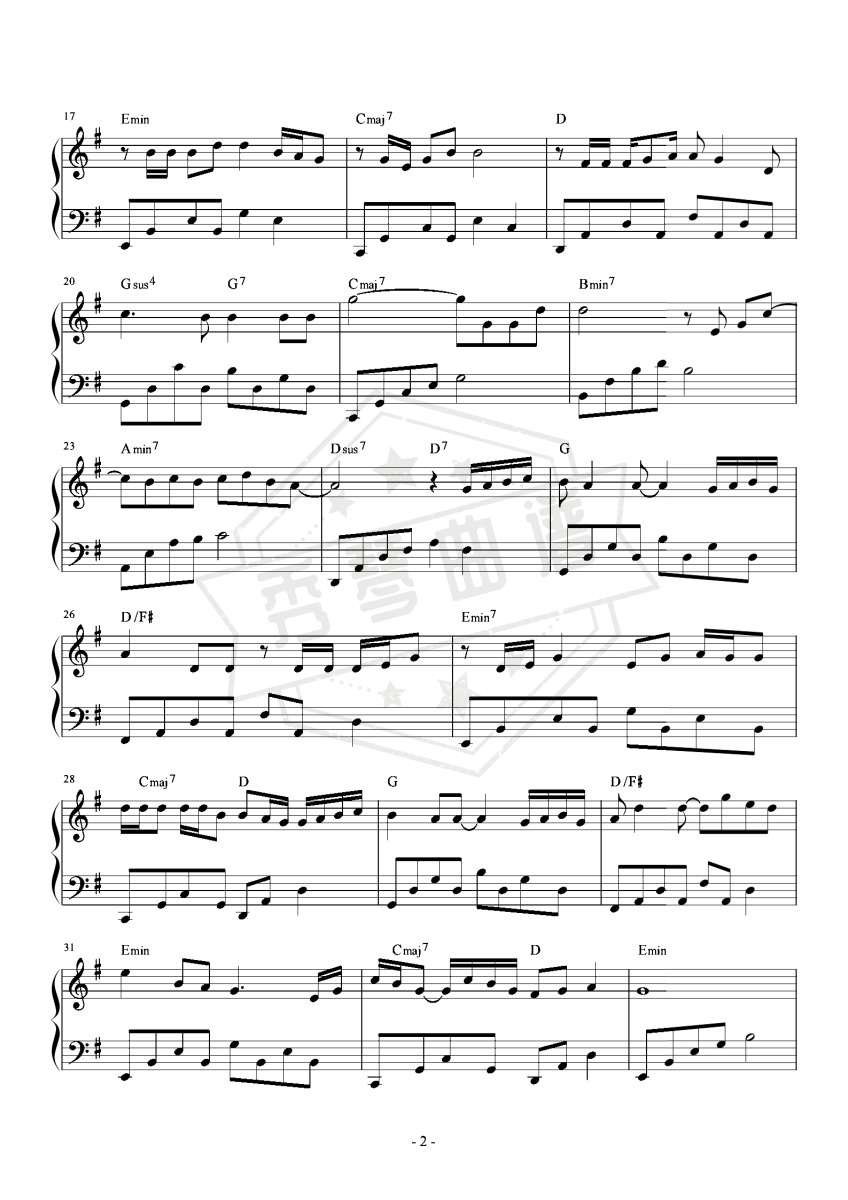 图片[2]-空白格 G调简易 原曲和弦-秀琴曲谱网