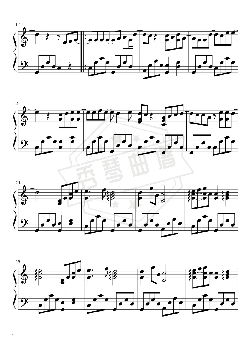 图片[2]-《蒲公英的约定》钢琴五线谱c调演奏版-秀琴曲谱网