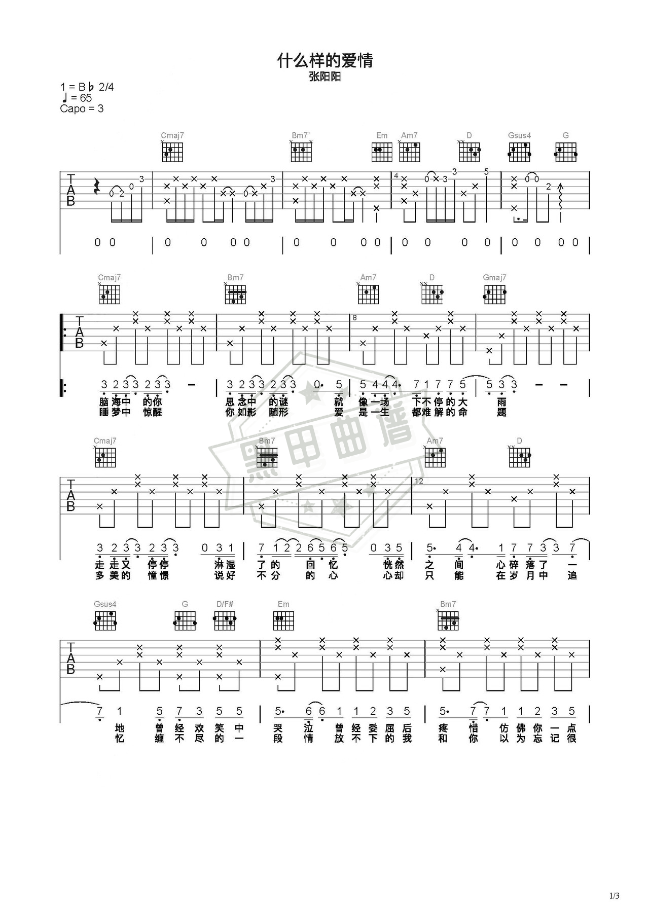 简谱C调《什么样的爱情》吉他弹唱谱_C调什么样的爱情曲谱