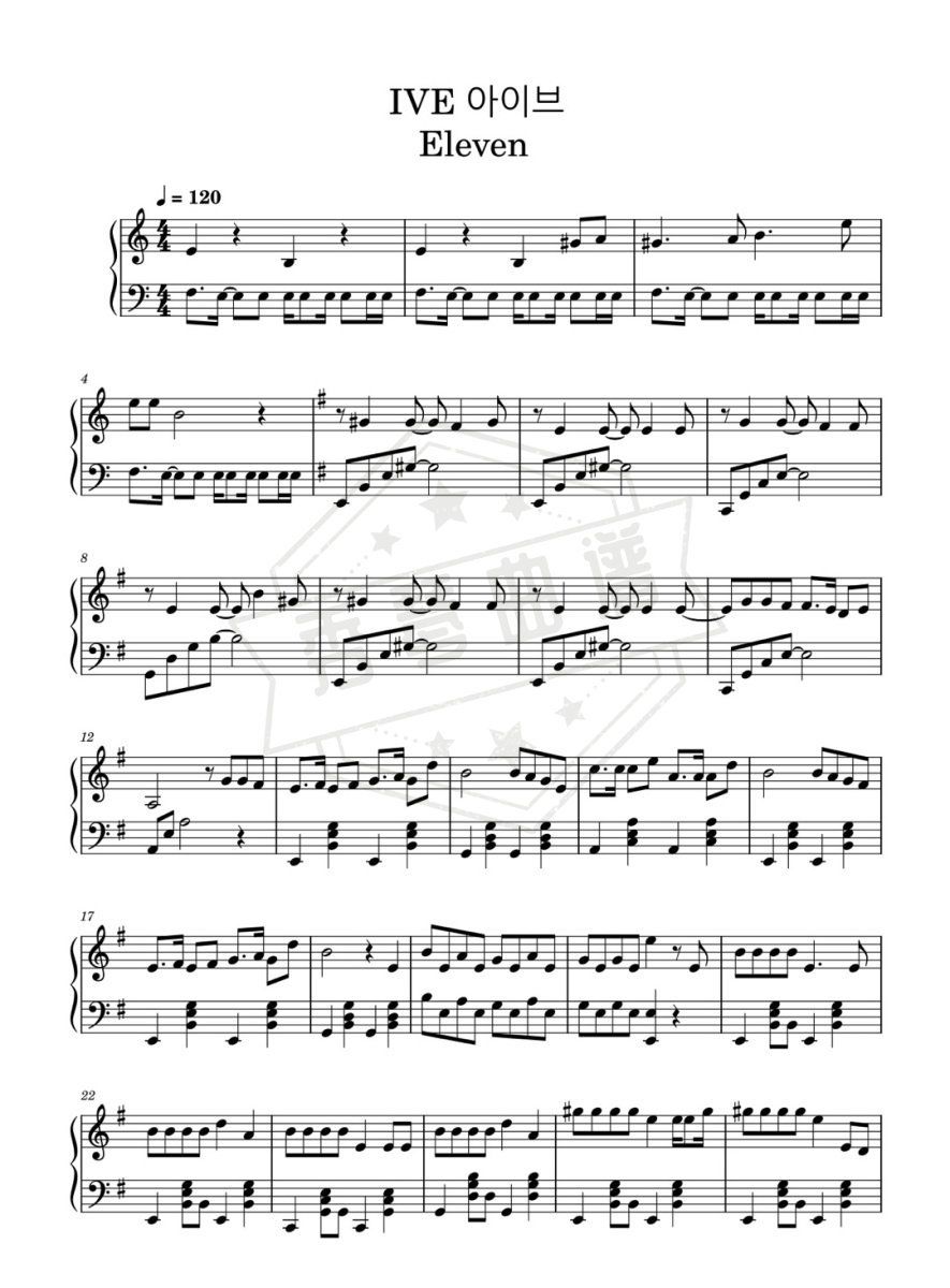 《ELEVEN》钢琴五线谱c调演奏版-秀琴曲谱网