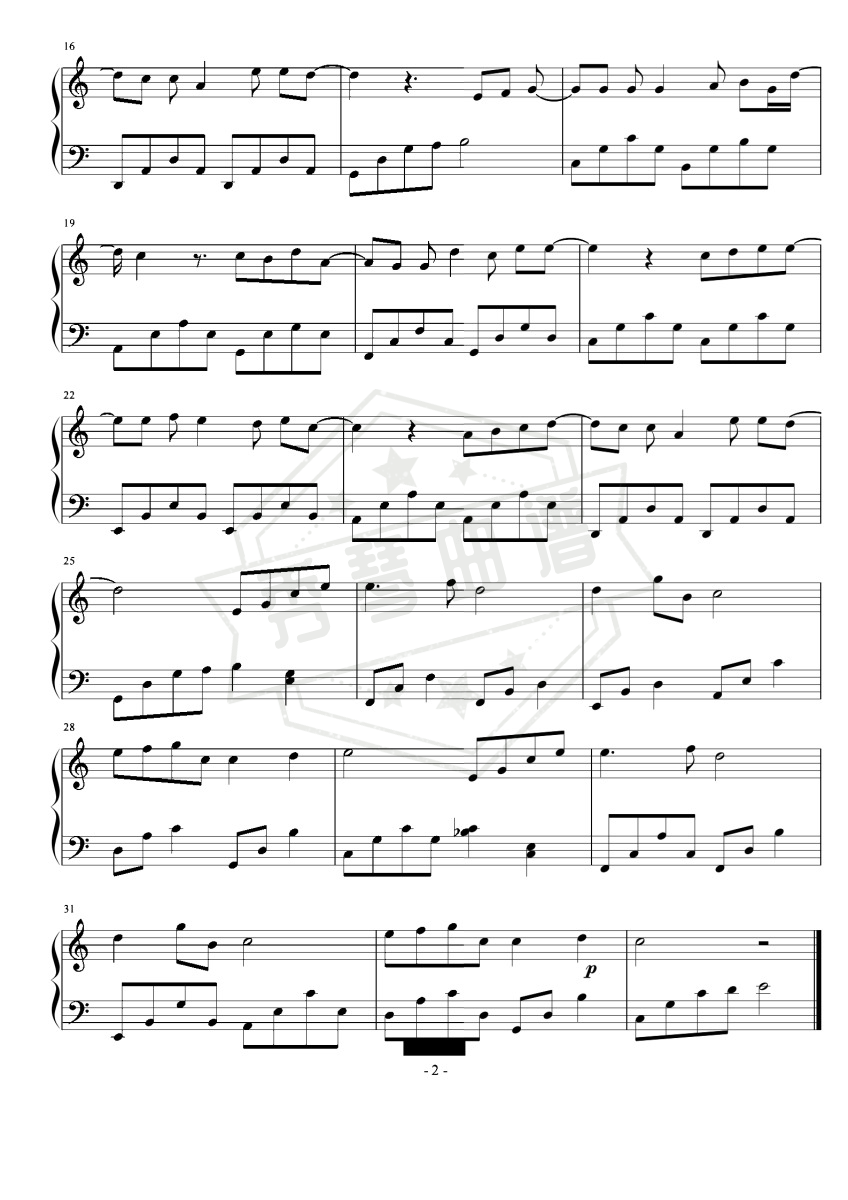 图片[2]-《蒲公英的约定》钢琴五线谱c调演奏版-秀琴曲谱网