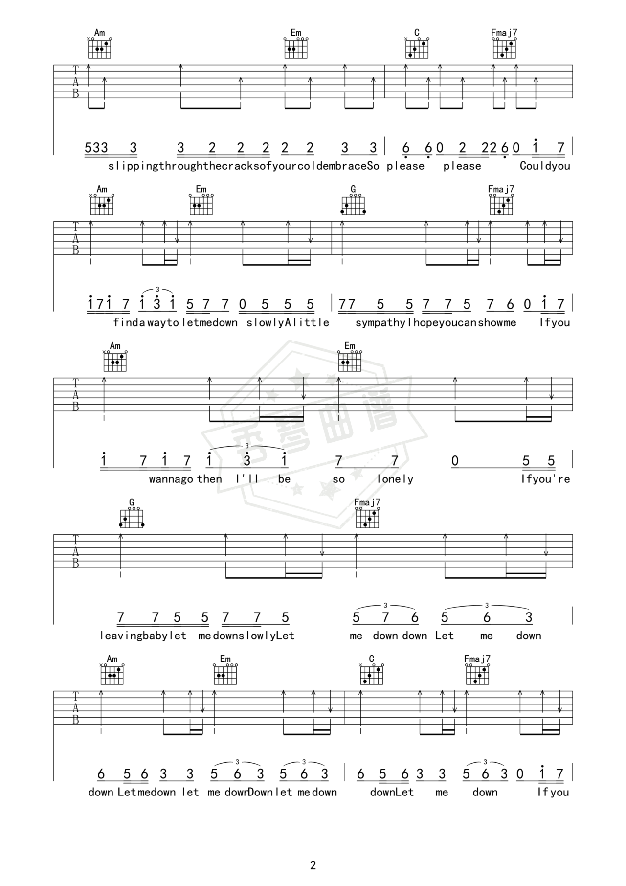 图片[2]-《Let Me Down Slowly》吉他简谱C调弹唱谱（Alec Benjamin/Alessia Cara）-秀琴曲谱网