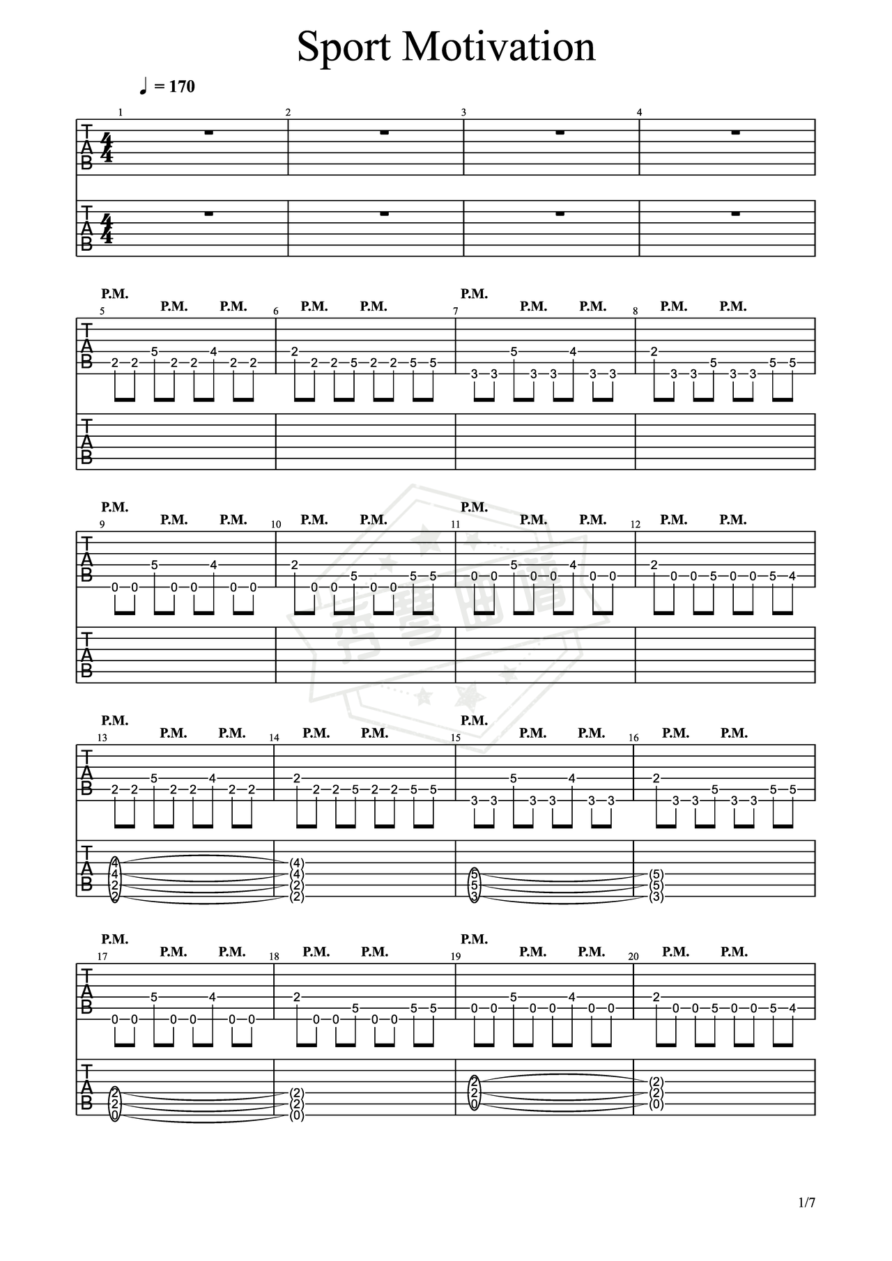 《Sport Motivation》吉他简谱b调电吉他谱（OdinMann）-秀琴曲谱网