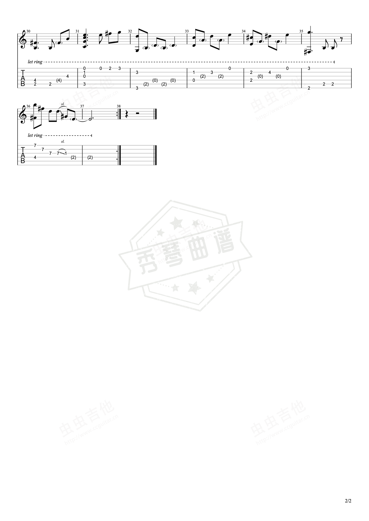 图片[2]-《NOCTIS》吉他简谱G调指弹谱（下村陽子）-秀琴曲谱网