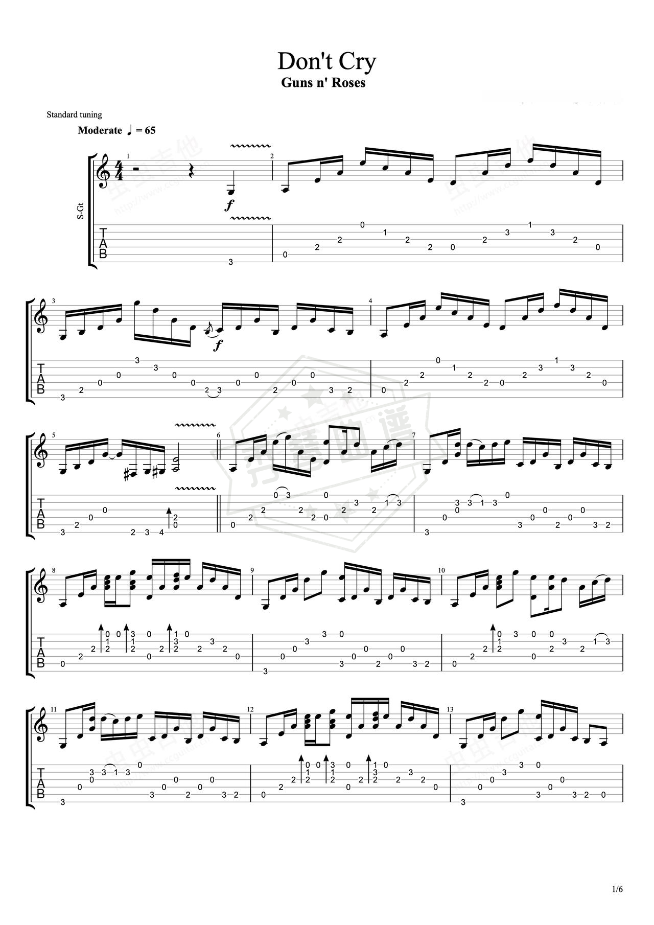 《Don’t cry》吉他简谱C调指弹谱（Guns n’ Roses）-秀琴曲谱网