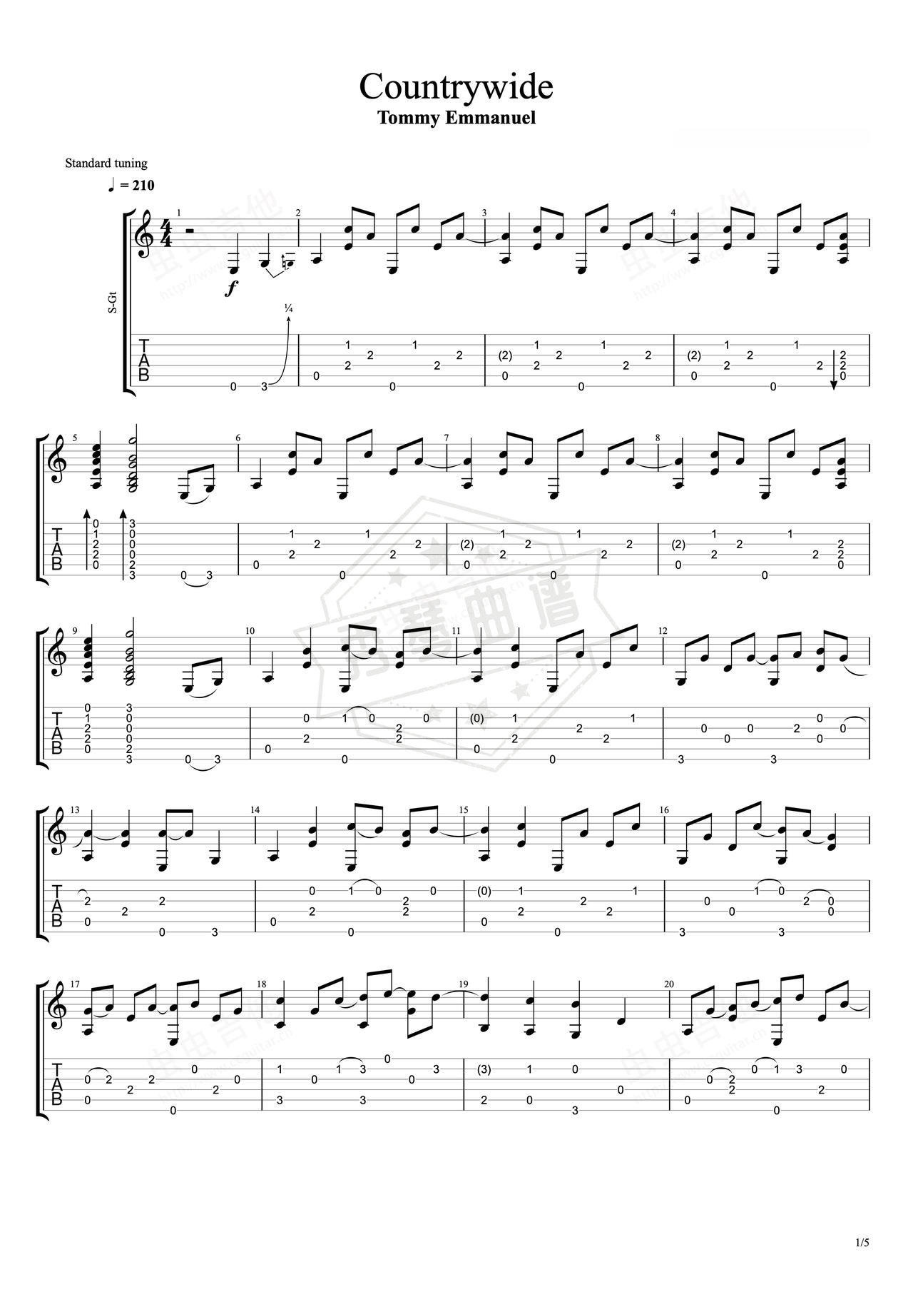 《Countrywide》吉他简谱C调指弹谱（Tommy Emmanuel）-秀琴曲谱网