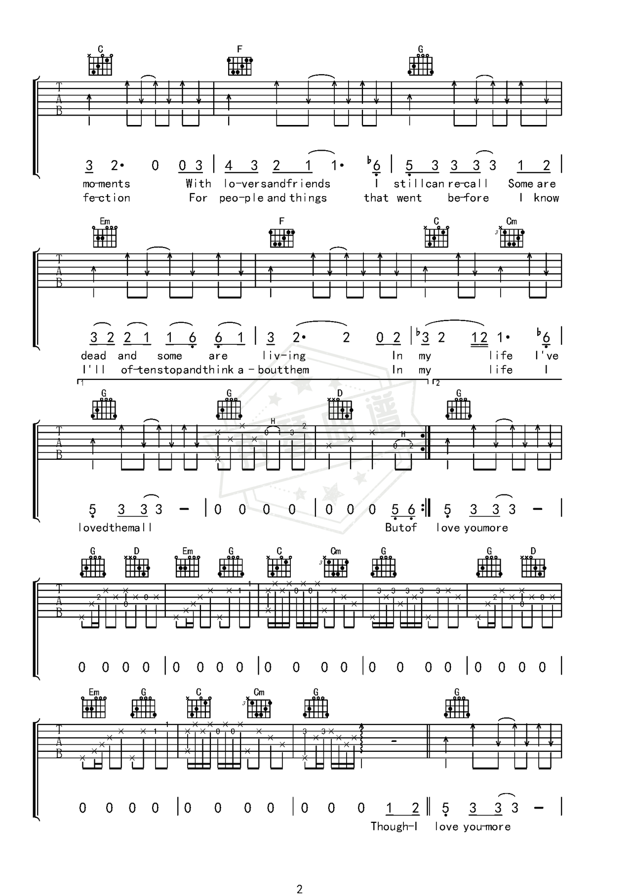 图片[2]-《In My Life》吉他简谱A调弹唱谱（The Beatles）-秀琴曲谱网