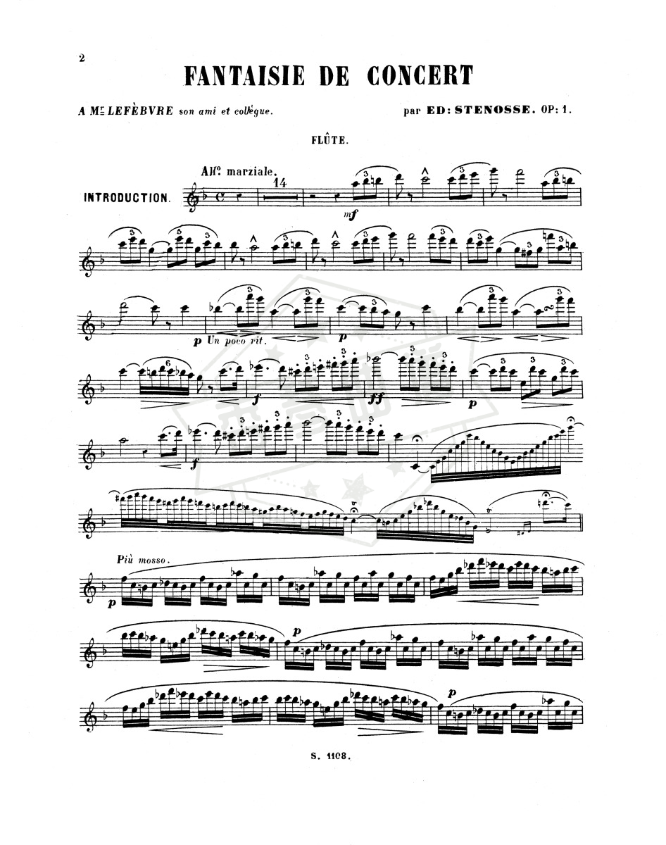 Fantaisie de concert,Op.1(Edmond Sténosse)长笛部分-秀琴曲谱网