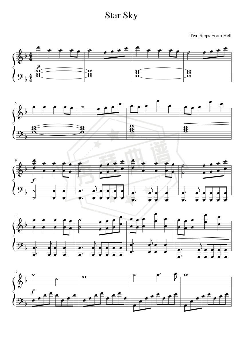 Star Sky（星空）-Two Steps From Hell-秀琴曲谱网