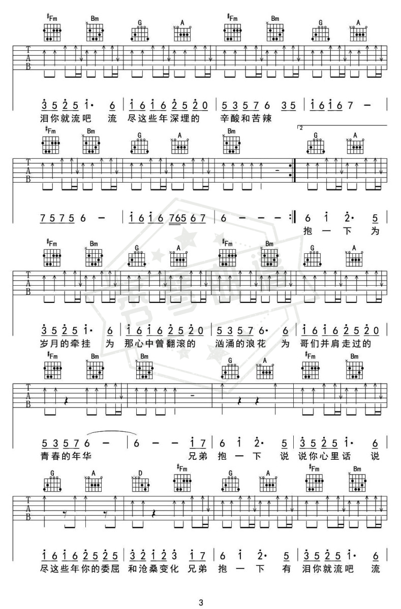 图片[2]-《兄弟抱一下》吉他简谱,六线谱d调弹唱版-秀琴曲谱网