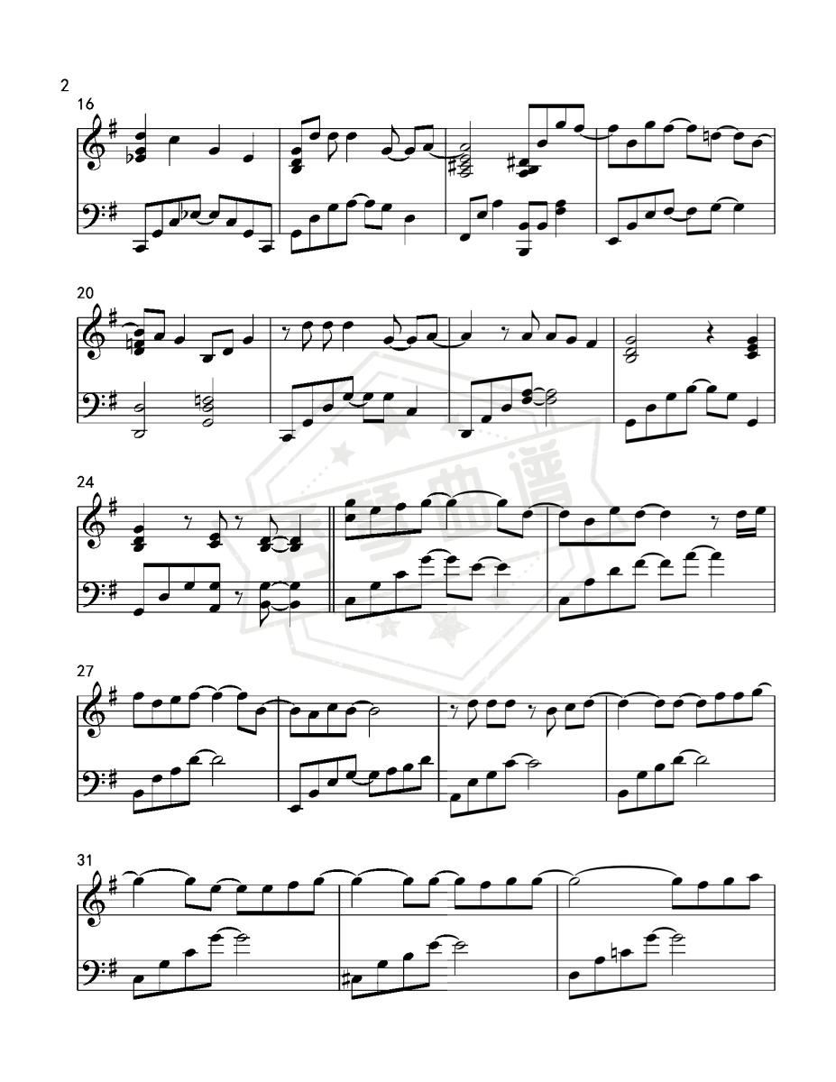 图片[2]-《不舍》钢琴五线谱g调演奏版-秀琴曲谱网