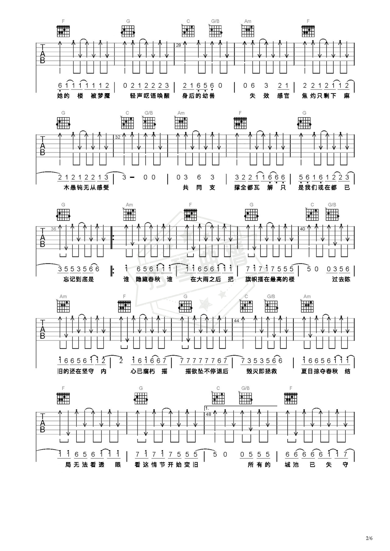 图片[2]-《极恶都市》吉他简谱C调弹唱谱（夏日入侵企画）-秀琴曲谱网