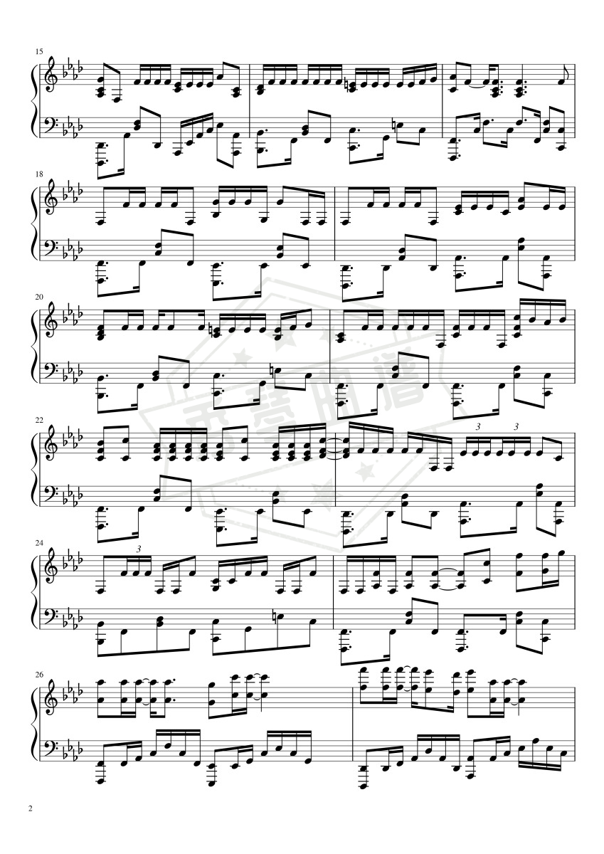 图片[2]-《夜曲》钢琴五线谱A调演奏版-秀琴曲谱网