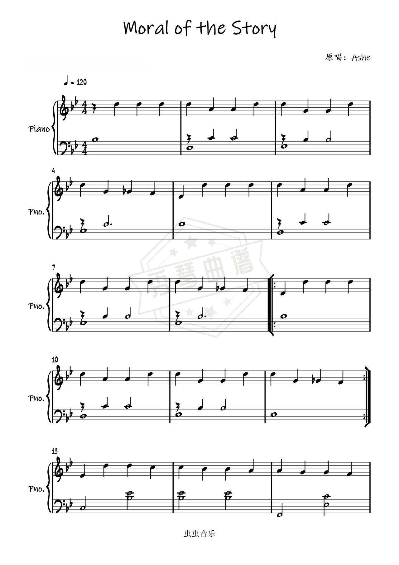 《Moral of the Story》吉他简谱Bb调弹唱谱（Ashe）-秀琴曲谱网