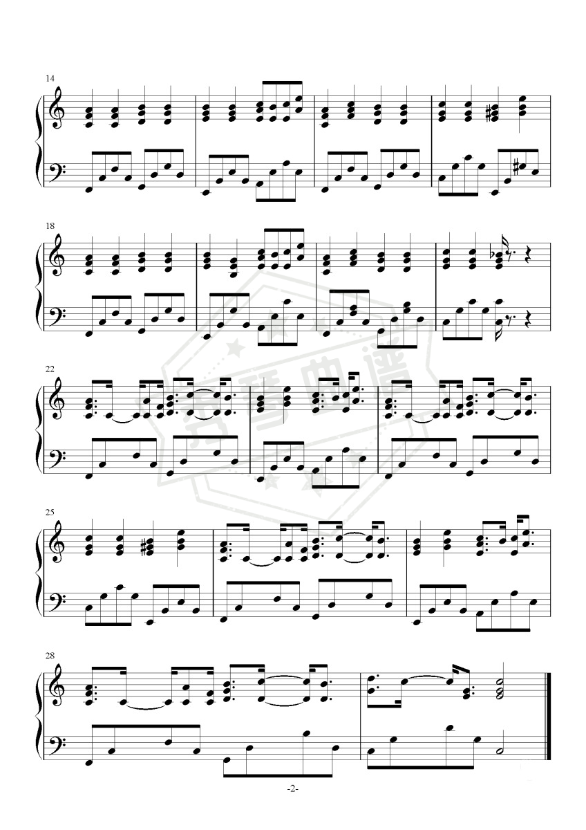 图片[2]-《可不可以》钢琴五线谱c调演奏版-秀琴曲谱网