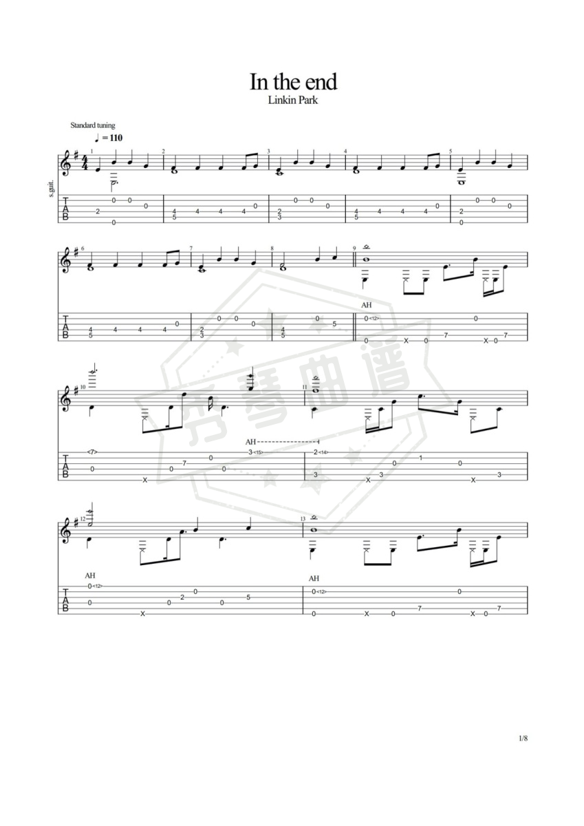 In The End-秀琴曲谱网