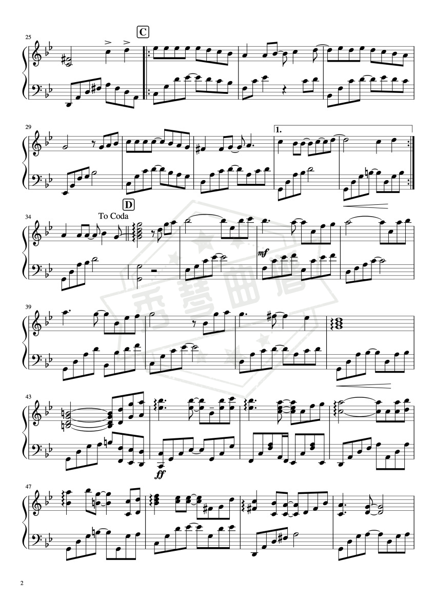 图片[2]-《从开始到现在》钢琴五线谱b调演奏版-秀琴曲谱网
