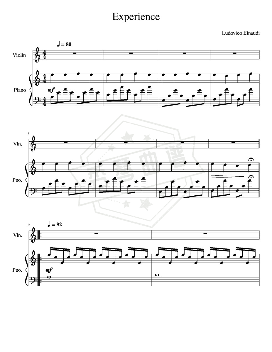《Experience》- Ludovico Einaudi-秀琴曲谱网