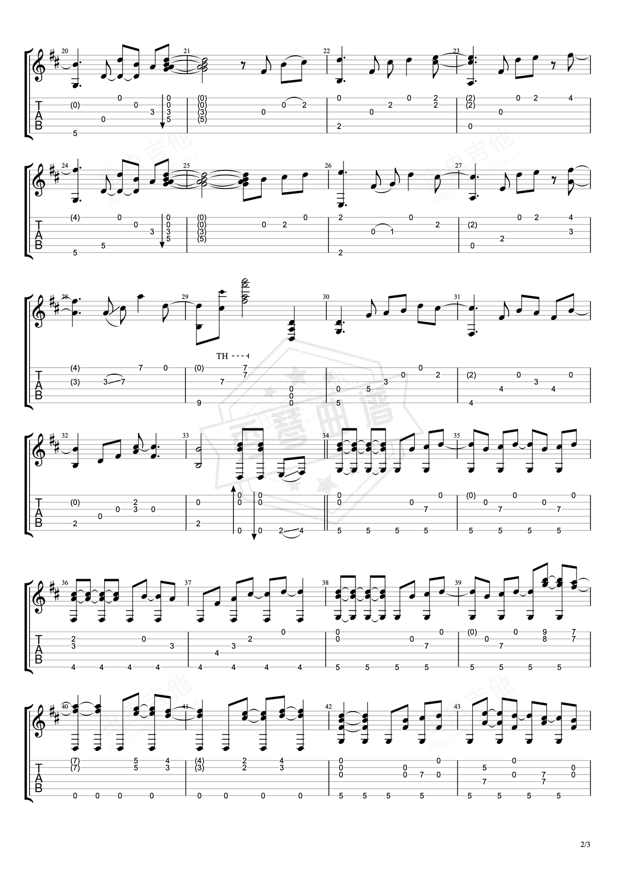 图片[2]-《Song for 1301》吉他简谱D调指弹谱（岸部真明）-秀琴曲谱网