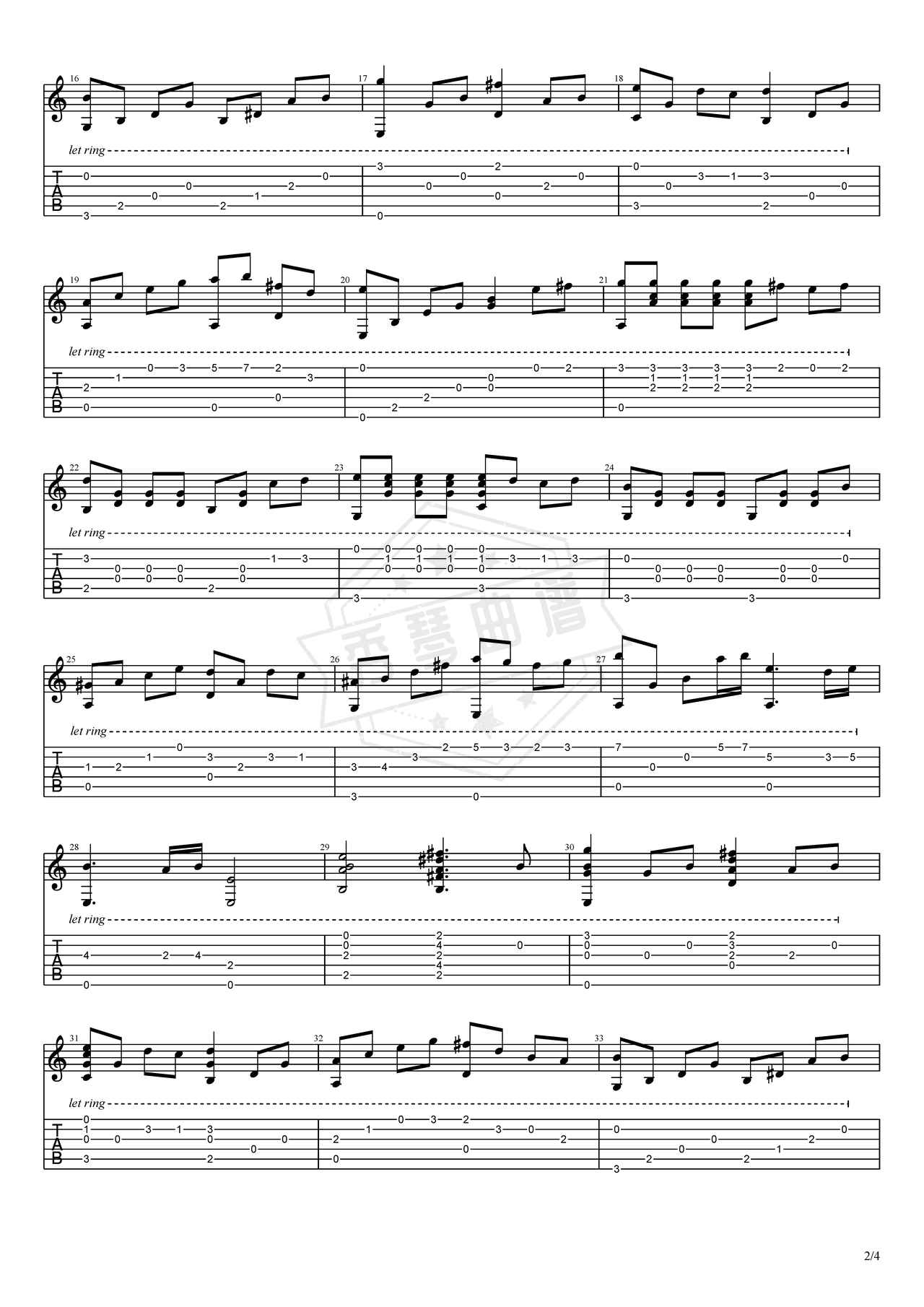 图片[2]-《风之丘》吉他简谱C调指弹谱（久石让）-秀琴曲谱网