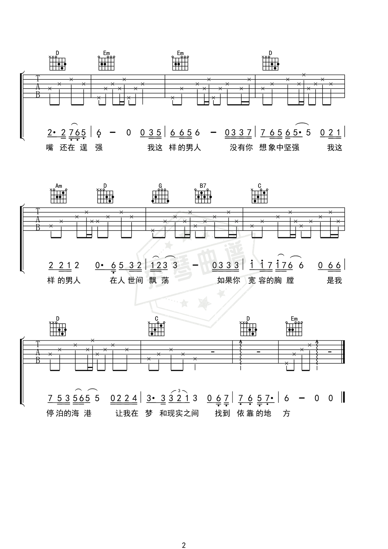 图片[2]-《我这样的男人》吉他简谱C调弹唱谱（郑智化）-秀琴曲谱网