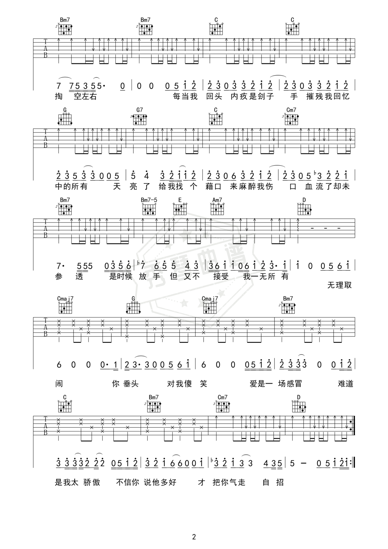 图片[2]-《内疚》吉他简谱Bb调弹唱谱（陈奕迅）-秀琴曲谱网