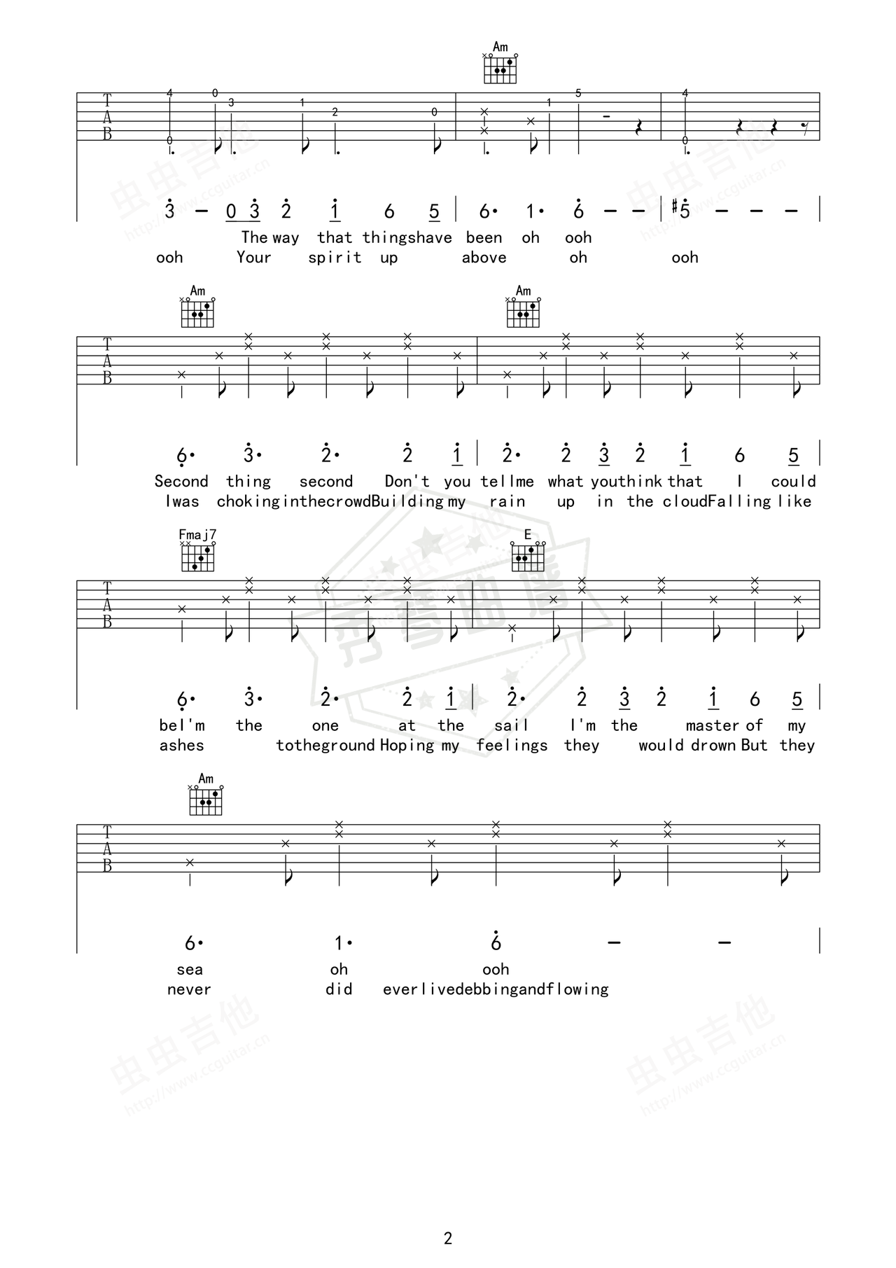 图片[2]-《Believer》吉他简谱C#/Db弹唱谱（Imagine Dragons）-秀琴曲谱网