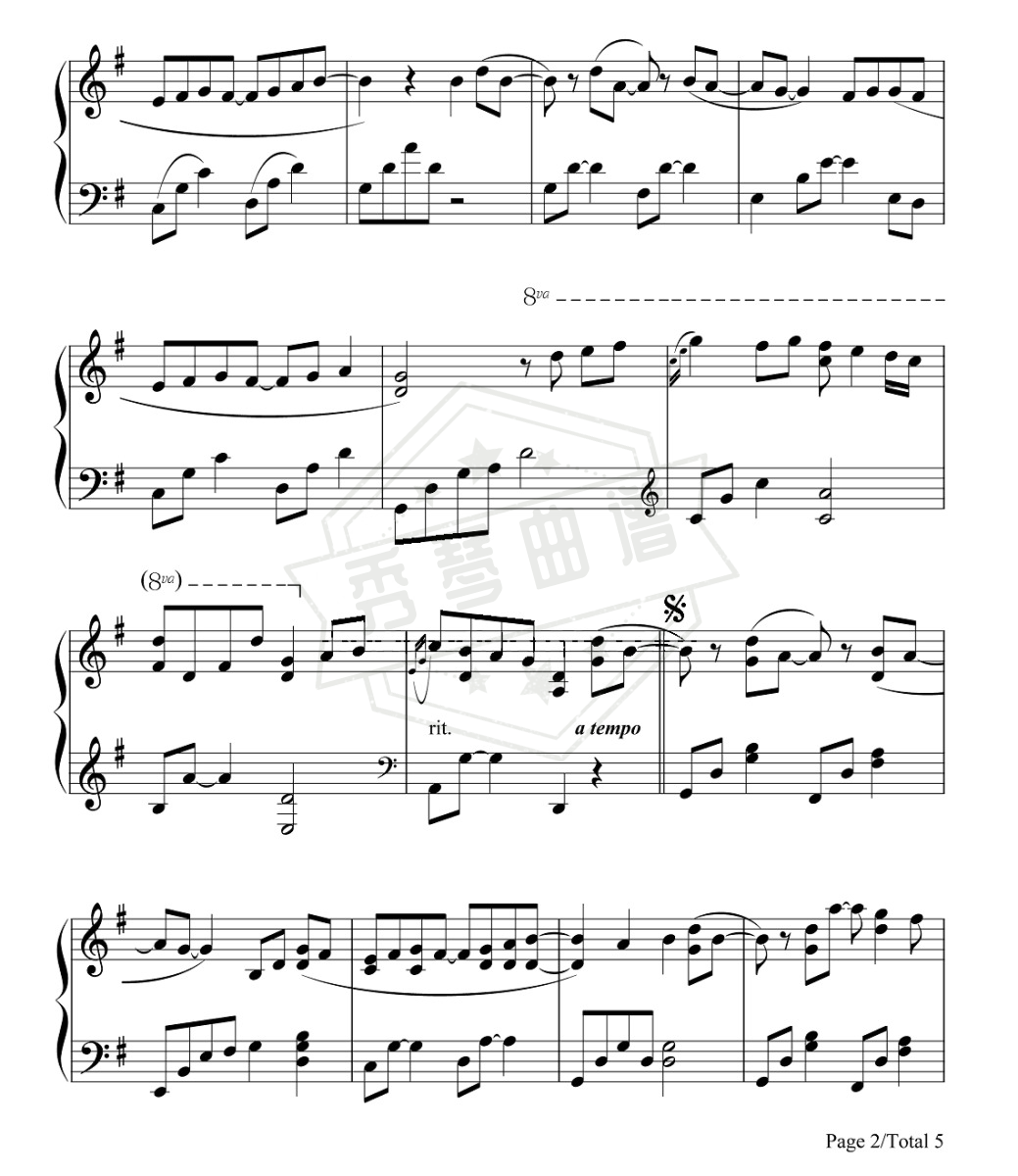 图片[2]-《遇见》钢琴简谱,五线谱g调演奏版-秀琴曲谱网