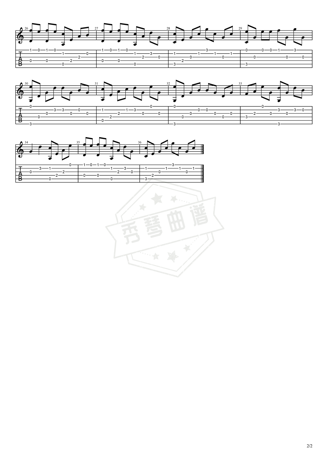 图片[2]-《虫儿飞》吉他简谱G调指弹谱（郑伊健）-秀琴曲谱网