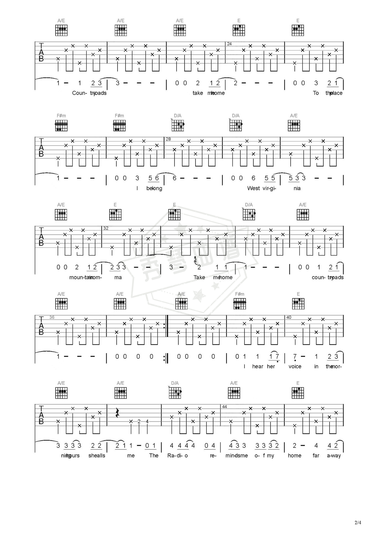 图片[2]-《take》吉他简谱C调弹唱谱（John Denver）-秀琴曲谱网