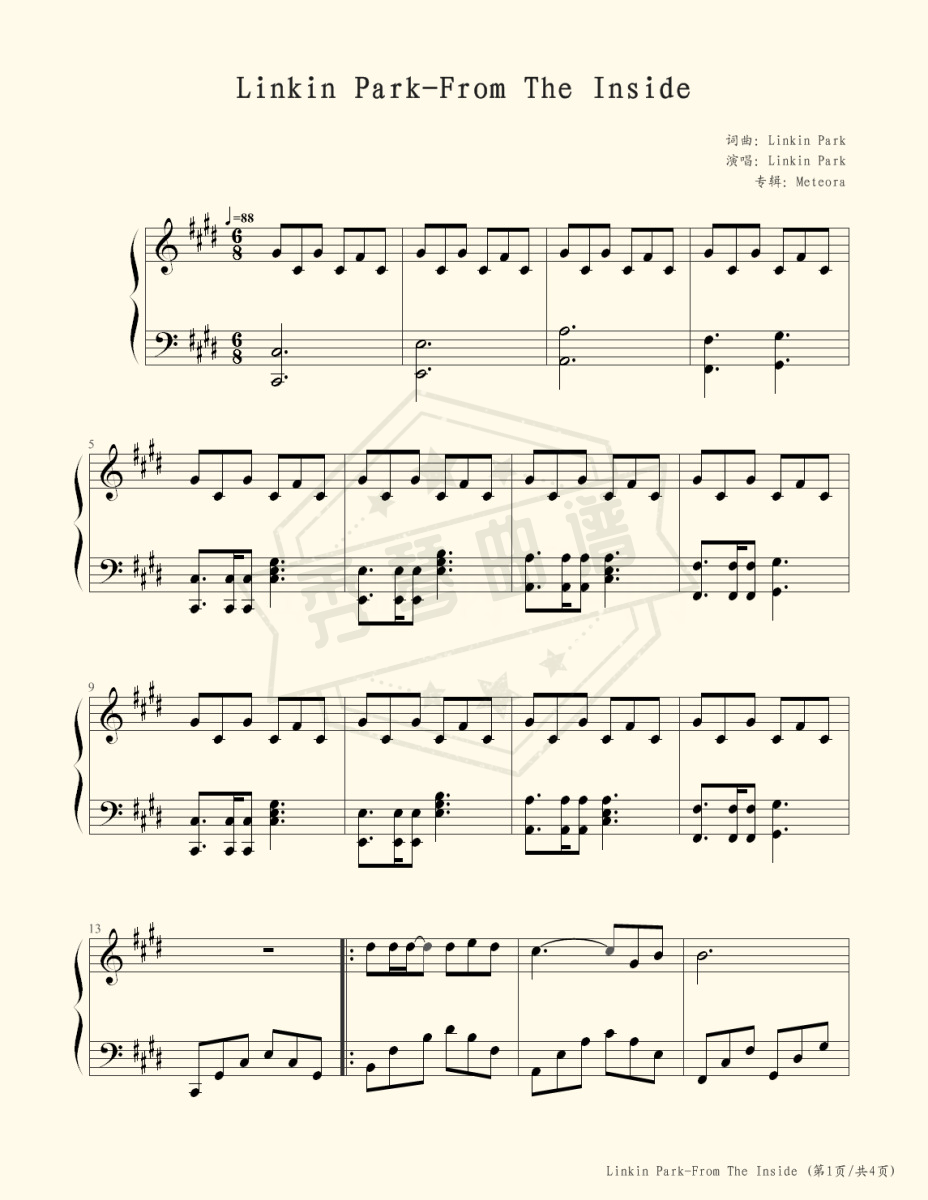 From the Inside-Linkin Park-秀琴曲谱网