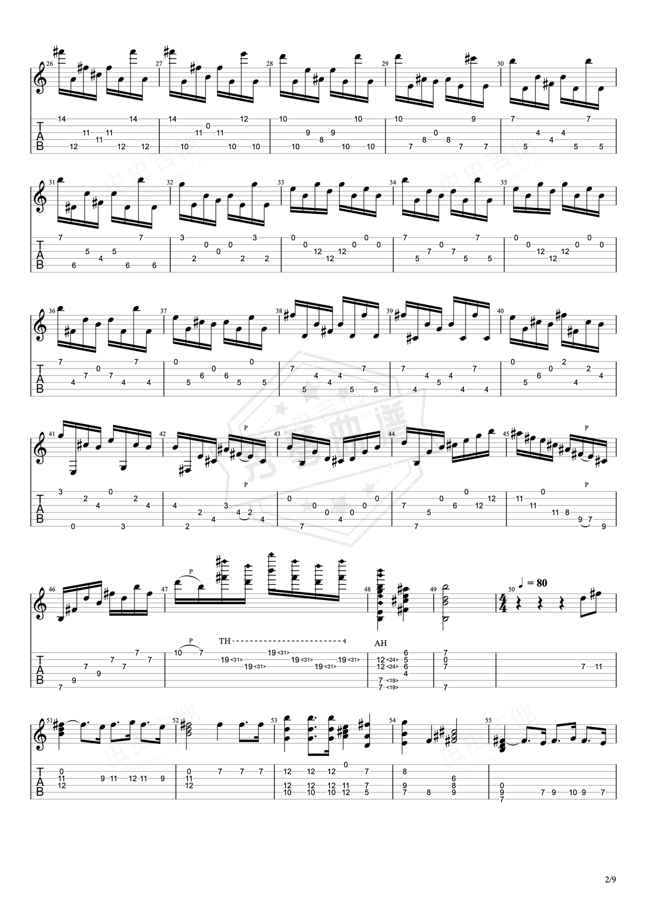 图片[2]-《大教堂》吉他简谱D调指弹谱（Agustín Barrios）-秀琴曲谱网