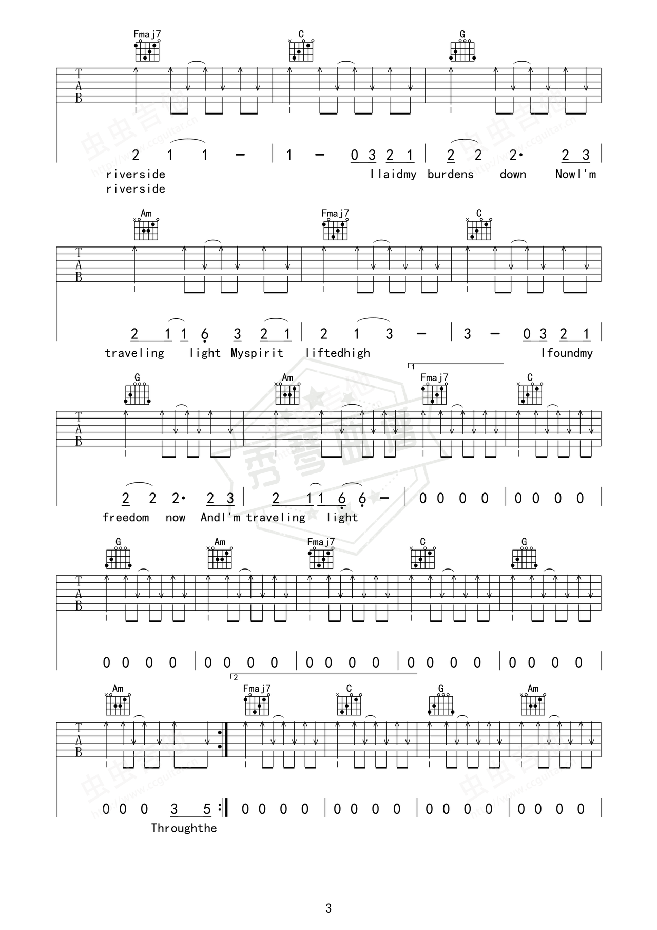 图片[2]-《Traveling Light》吉他简谱C调弹唱谱（Joel Hanson）-秀琴曲谱网