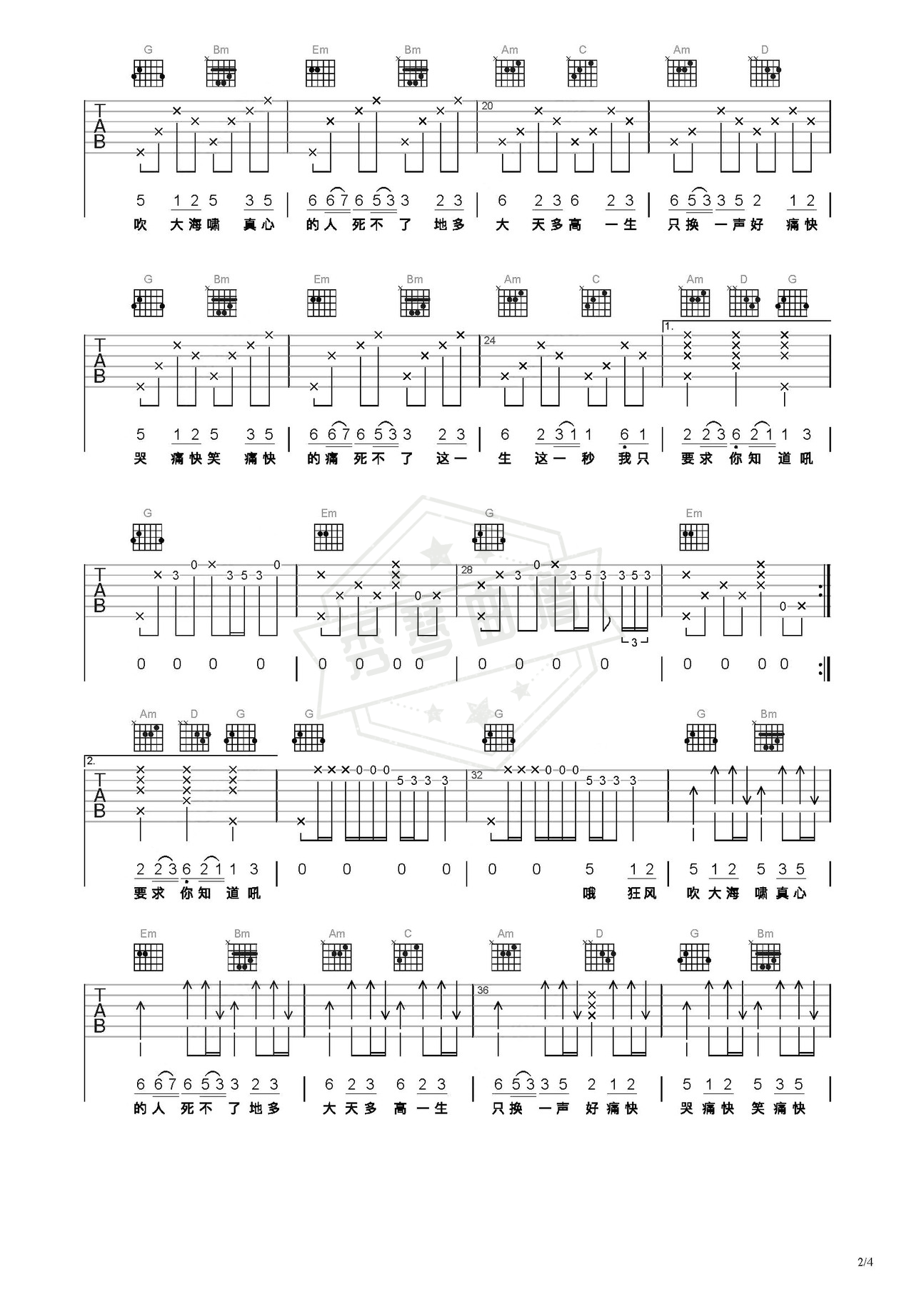 图片[2]-《死不了》吉他简谱C调弹唱谱（任贤齐）-秀琴曲谱网