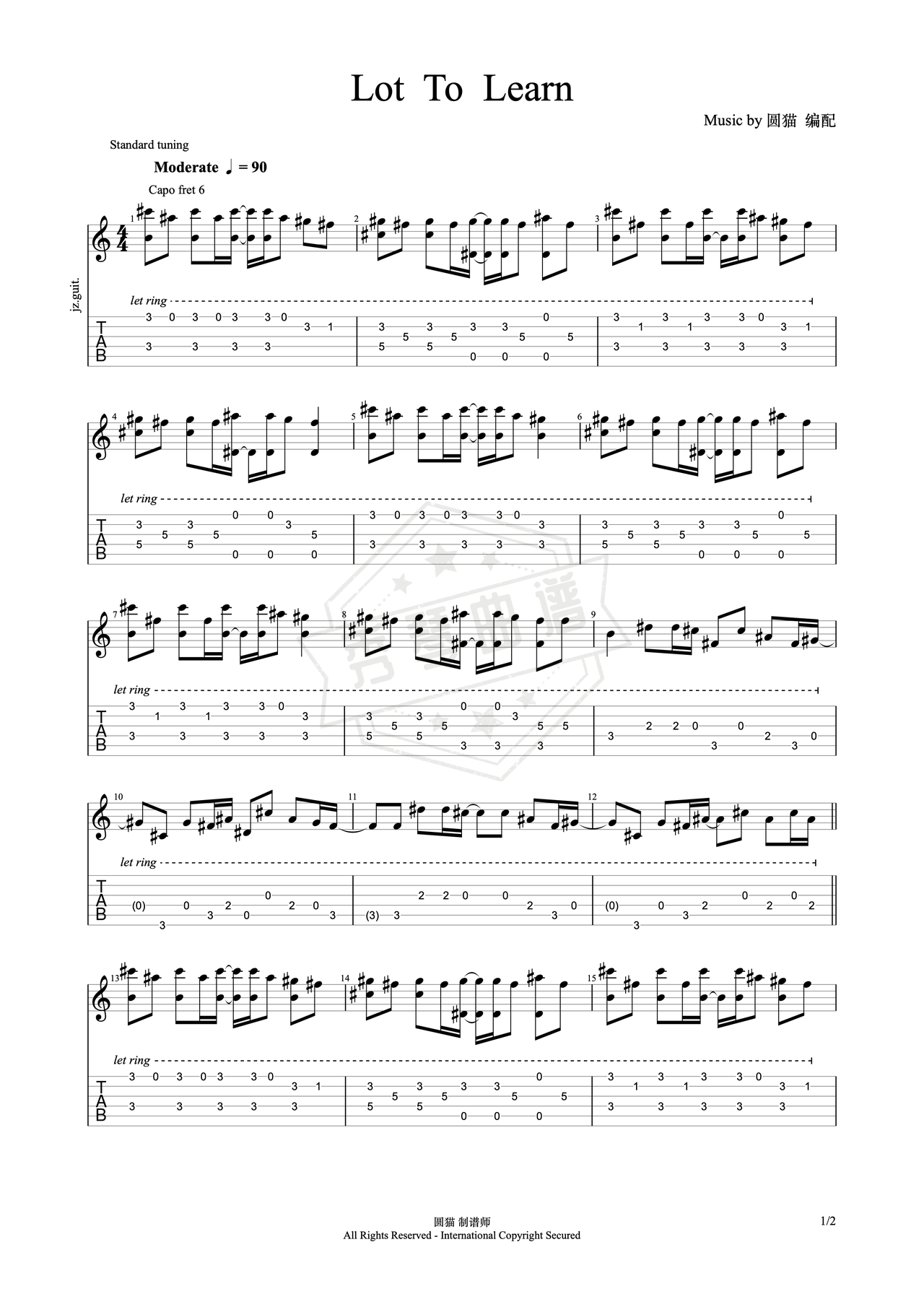 《lot to learn》吉他简谱F#/Gb指弹谱（Luke Christopher）-秀琴曲谱网