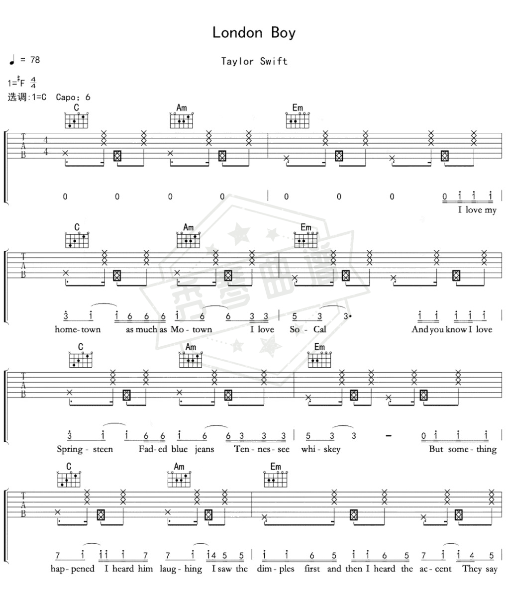 Taylor Swift《London Boy》吉他谱-秀琴曲谱网