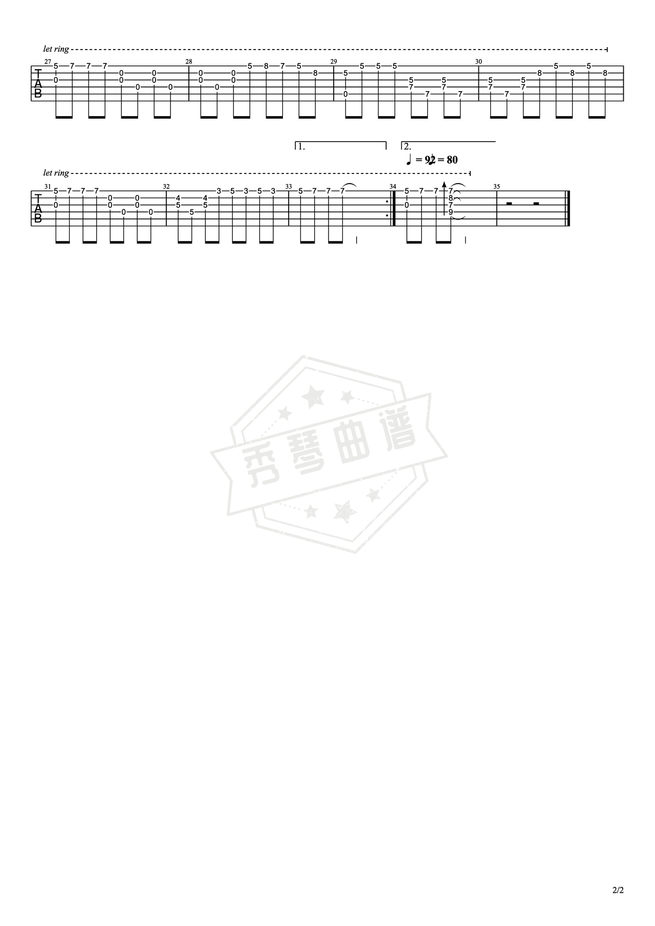 图片[2]-《童年的回忆》吉他简谱C调指弹谱（理查德克莱德曼）-秀琴曲谱网