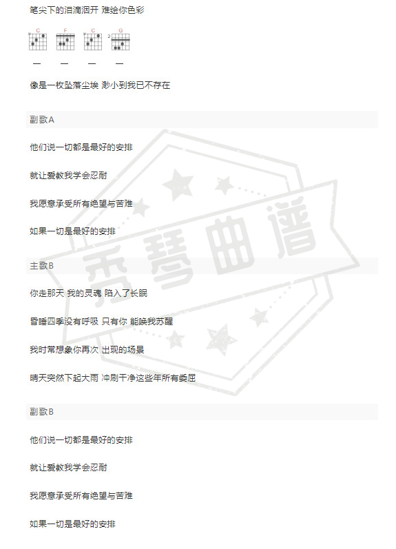 图片[2]-《最好的安排》吉他简谱A调弹唱版-秀琴曲谱网
