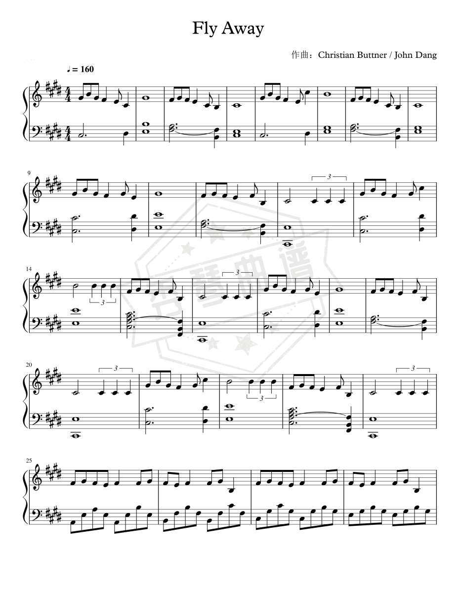 《Fly Away》简易版-秀琴曲谱网