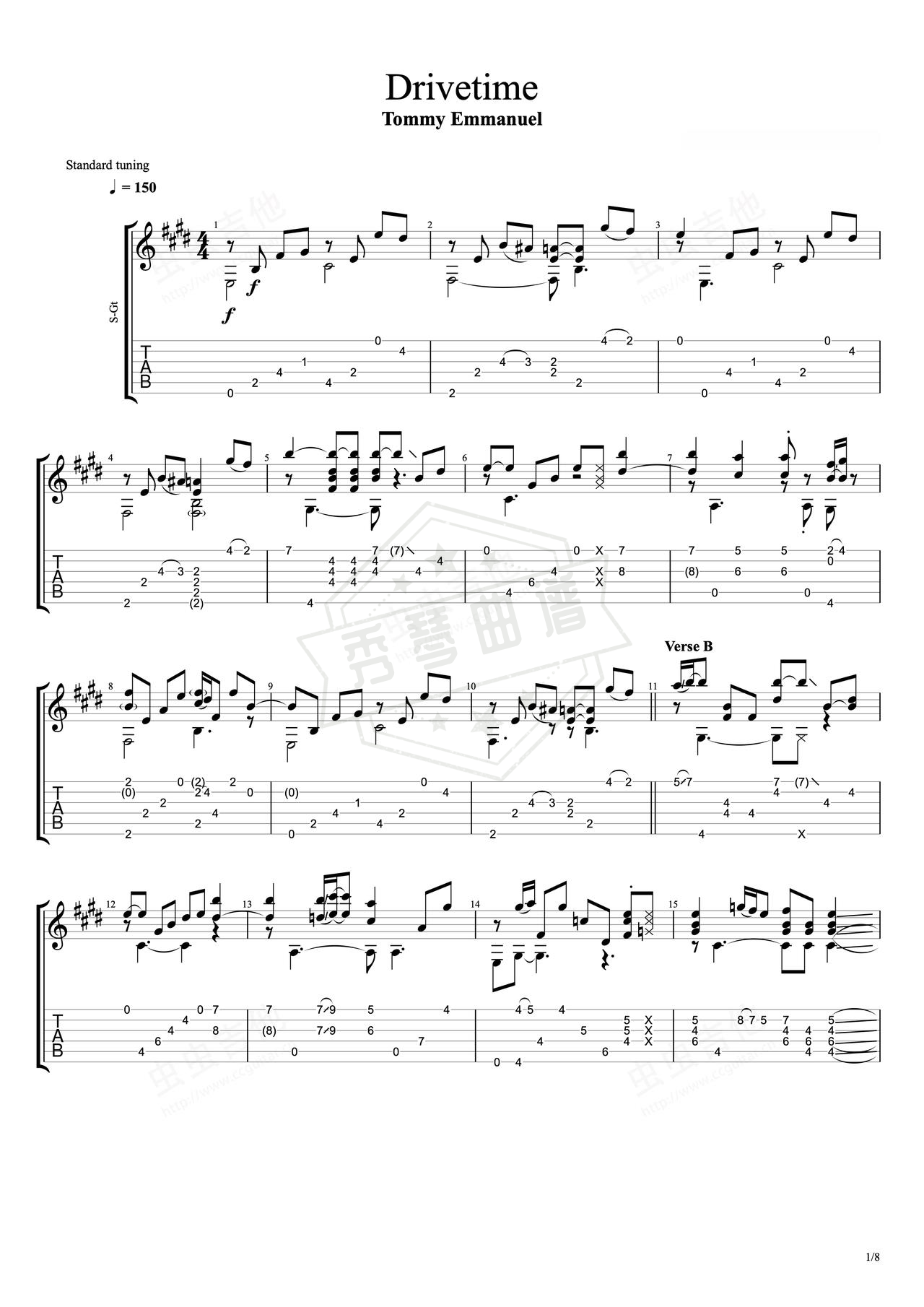 《Drivetime》吉他简谱E大调指弹谱（Tommy Emmanuel）-秀琴曲谱网