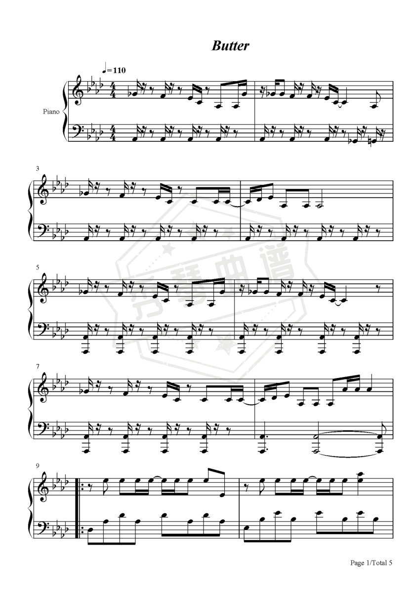 butter(BTS)-秀琴曲谱网