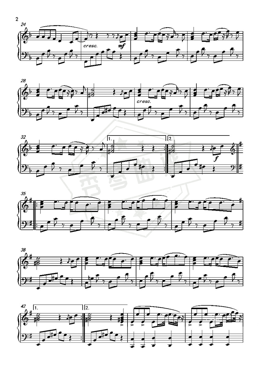 图片[2]-《想念》钢琴五线谱b调演奏版-秀琴曲谱网