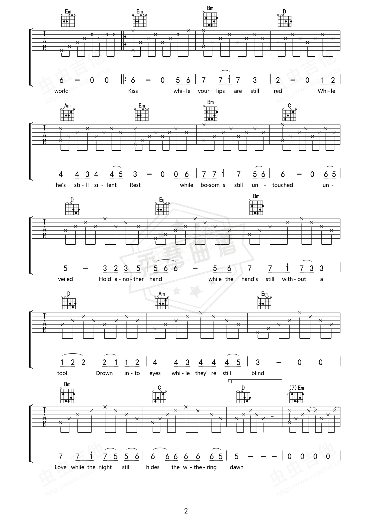 图片[2]-《While your lips are still red》吉他简谱Bb调弹唱谱（Nightwish）-秀琴曲谱网
