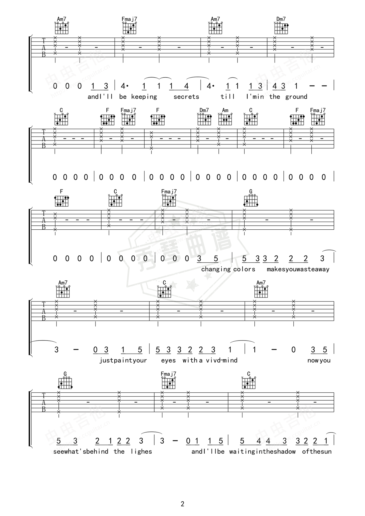 图片[2]-《Shadow Of the sun》吉他简谱D调弹唱谱（MaxElto）-秀琴曲谱网