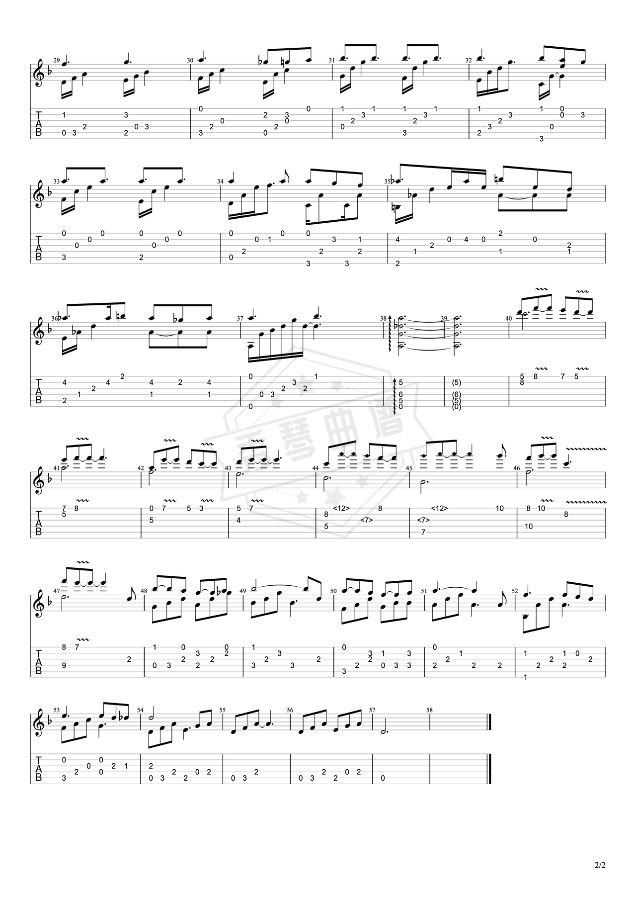 图片[2]-《原神-蛇肠之路BGM》吉他简谱F调指弹谱（陈致逸/HOYOmix）-秀琴曲谱网