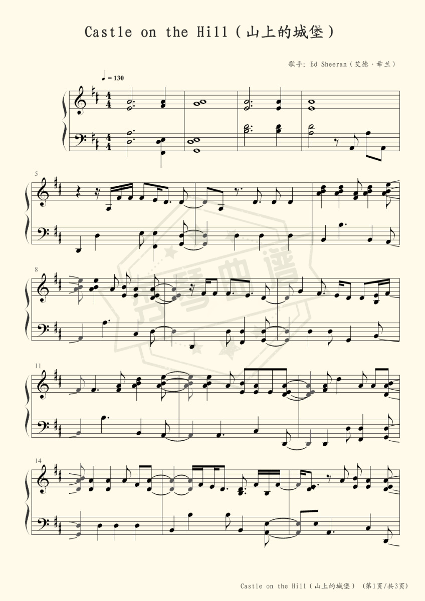 Castle on the Hill（山上的城堡）[Ed Sheeran（艾德·希兰）]-Z0301-秀琴曲谱网